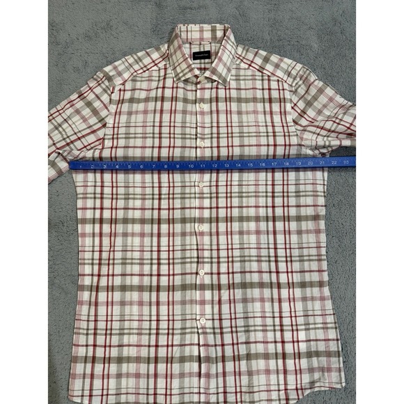 Ermenegildo Zegna Men's M Linen Blend Button Up Shirt Ruby/Brown/White Plaid - Picture 4 of 9